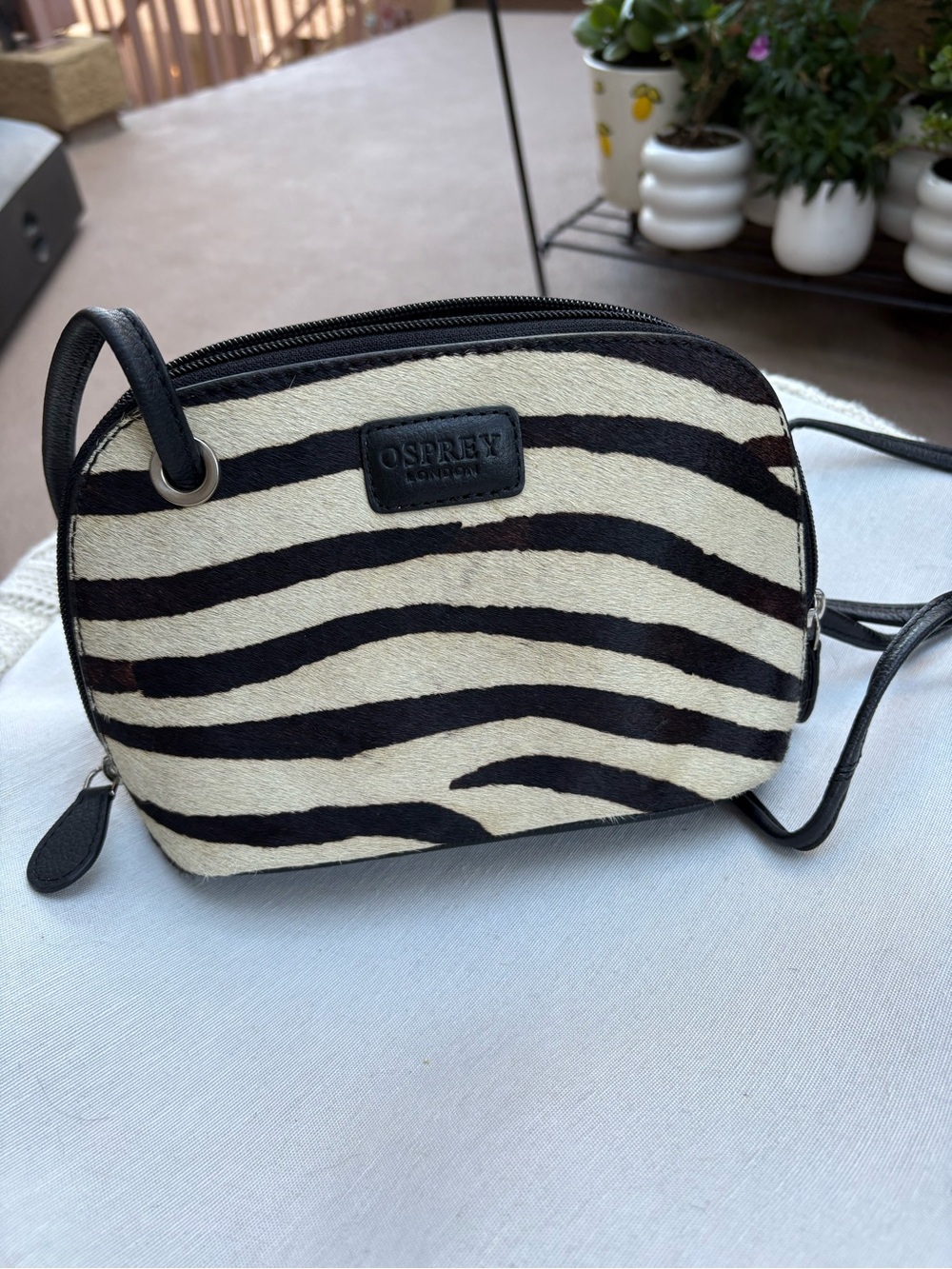 OSPREY London mini Zebra-Print Crossbody Bag